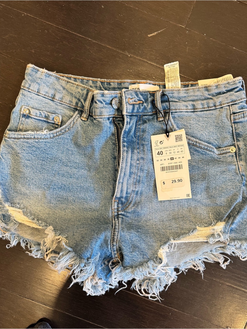 Zara Light Blue Distressed Denim Cutoff Shorts